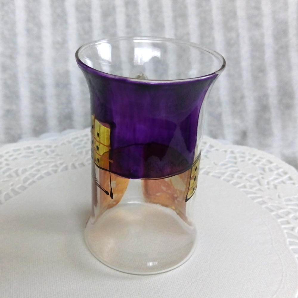 Vintage 4x Irish Coffee Glass Tumblers Hand-Painted Purple & Metallic Gold - Picture 14 of 17